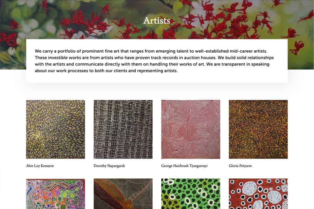 Artworks portfolio page screenshot
