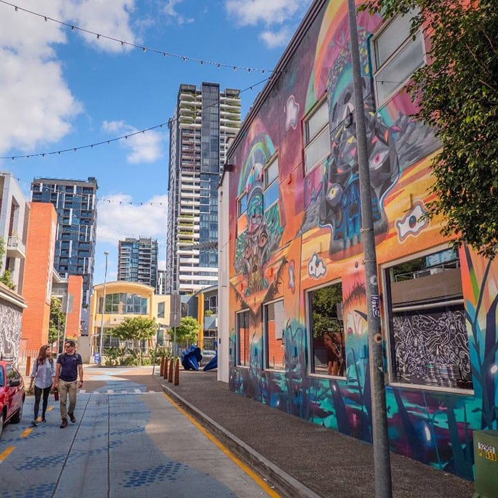 Colourful street art in urban Australian alleyway
