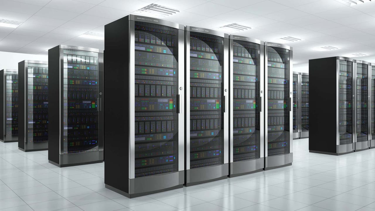 Modern data centre with server racks.