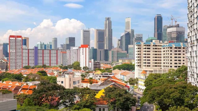 Urban skyline with residential and skyscraper buildings