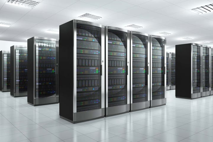 Modern data centre with server racks.