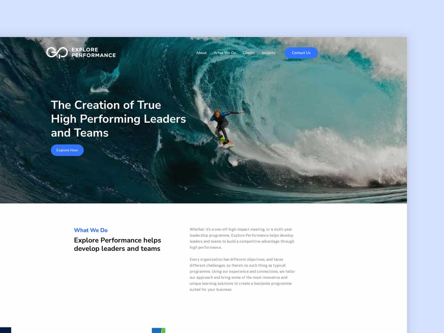 Portfolio website design for Explore Performance
