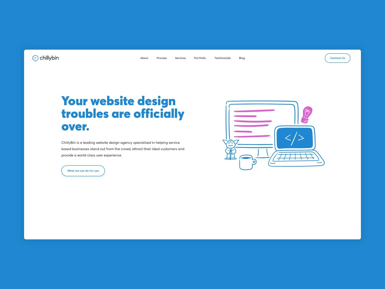 Chillybin above the fold homepage screenshot