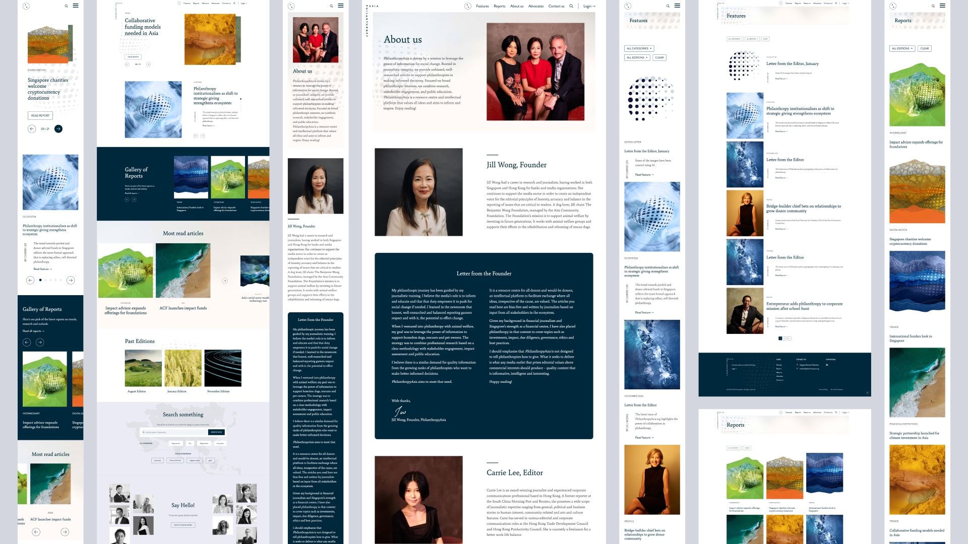 Screenshot of various website content layouts