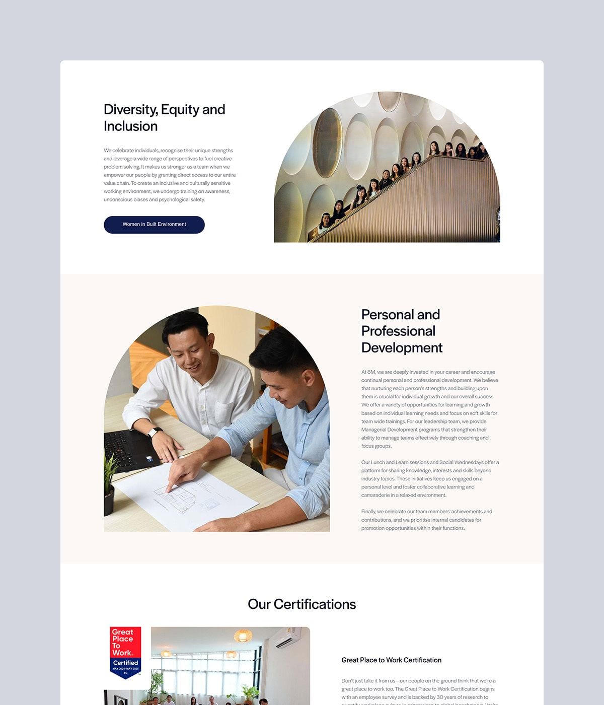 Company webpage showcasing vision, mission, and growth timeline