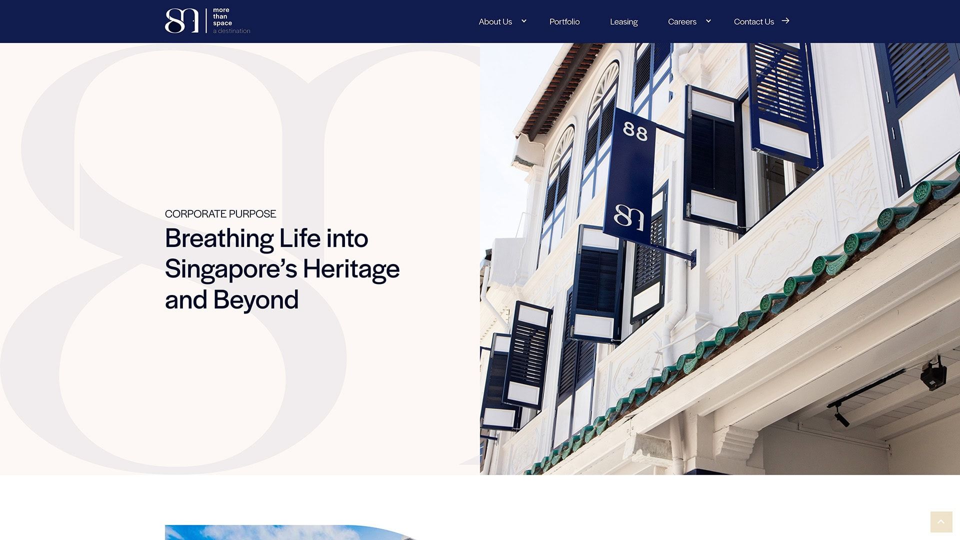 Historic blue shutters on Singapore building façade.