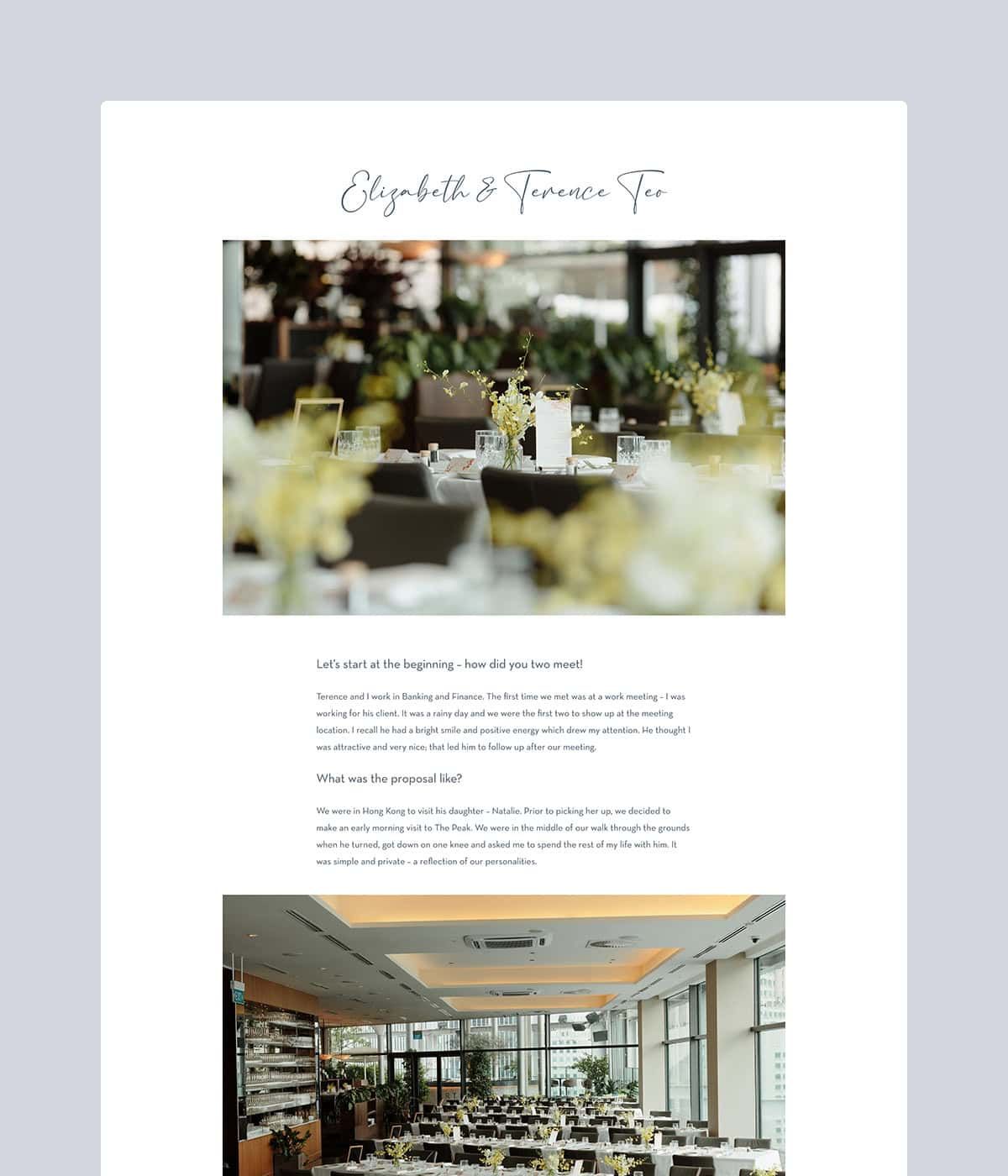 Elegant wedding vendor webpage with floral arrangements