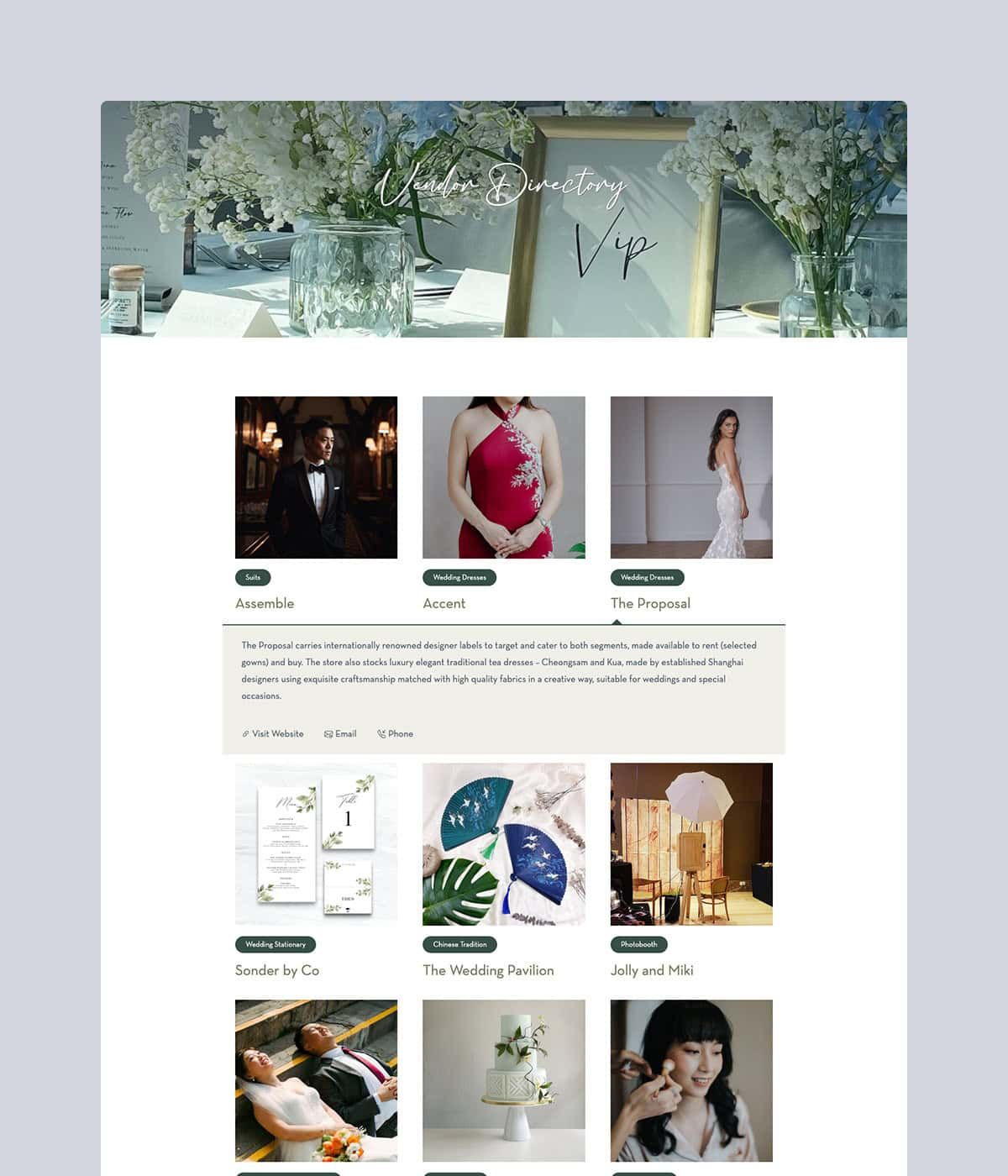 Wedding planning calendar and guide on elegant website layout