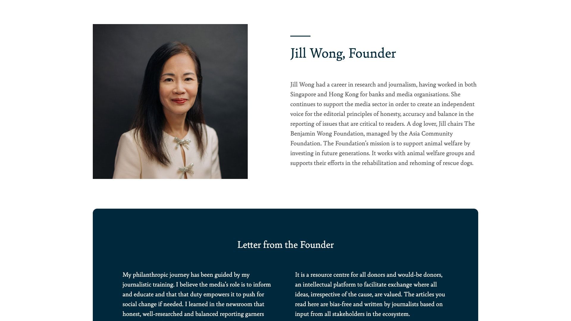 Text snippet from a founder's letter discussing philanthropy