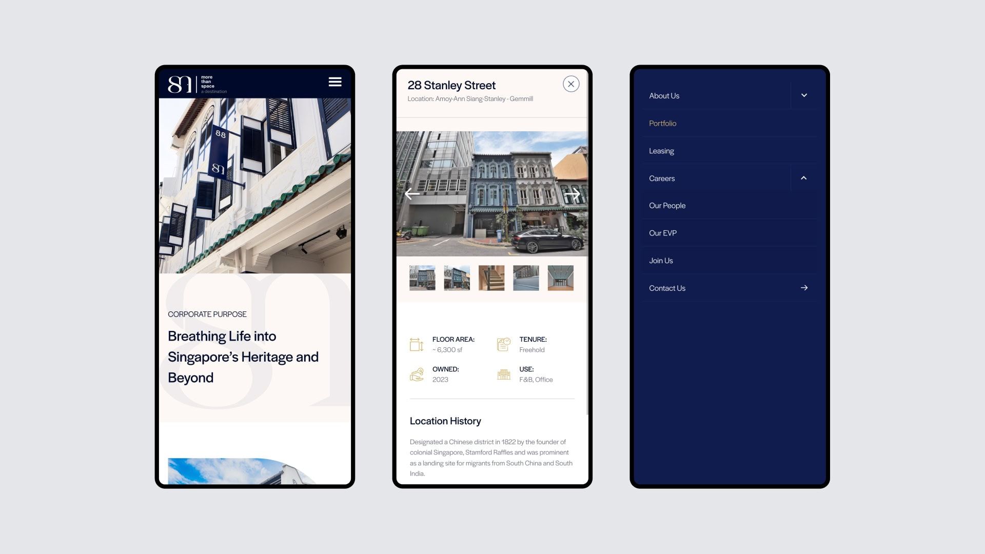 Screenshots of heritage property app interface