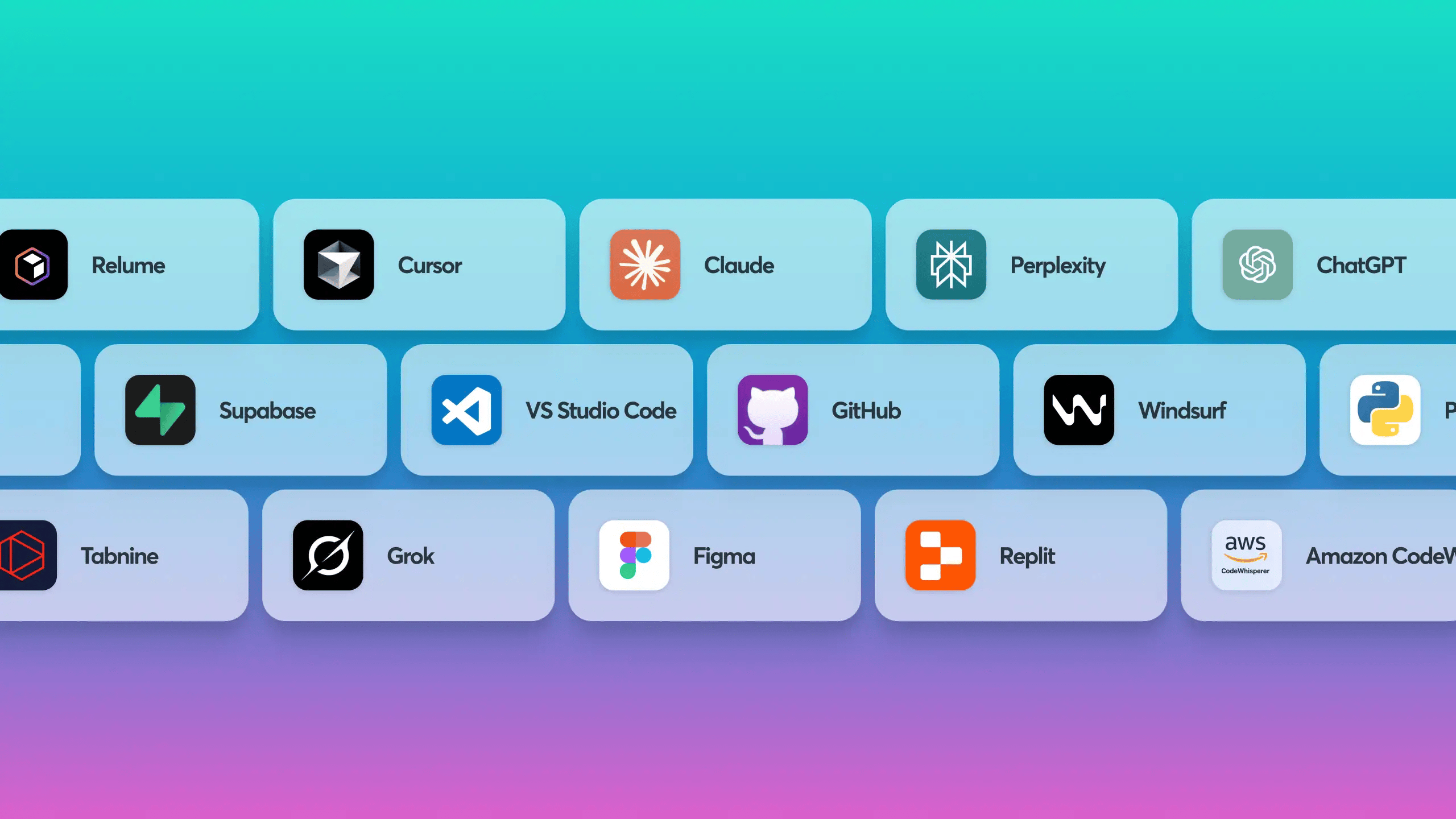 Logo grid for various software and platforms.