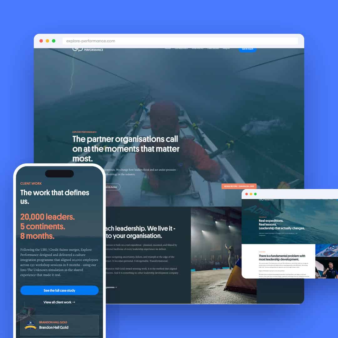 Responsive leadership consultancy website displayed across desktop and mobile screens