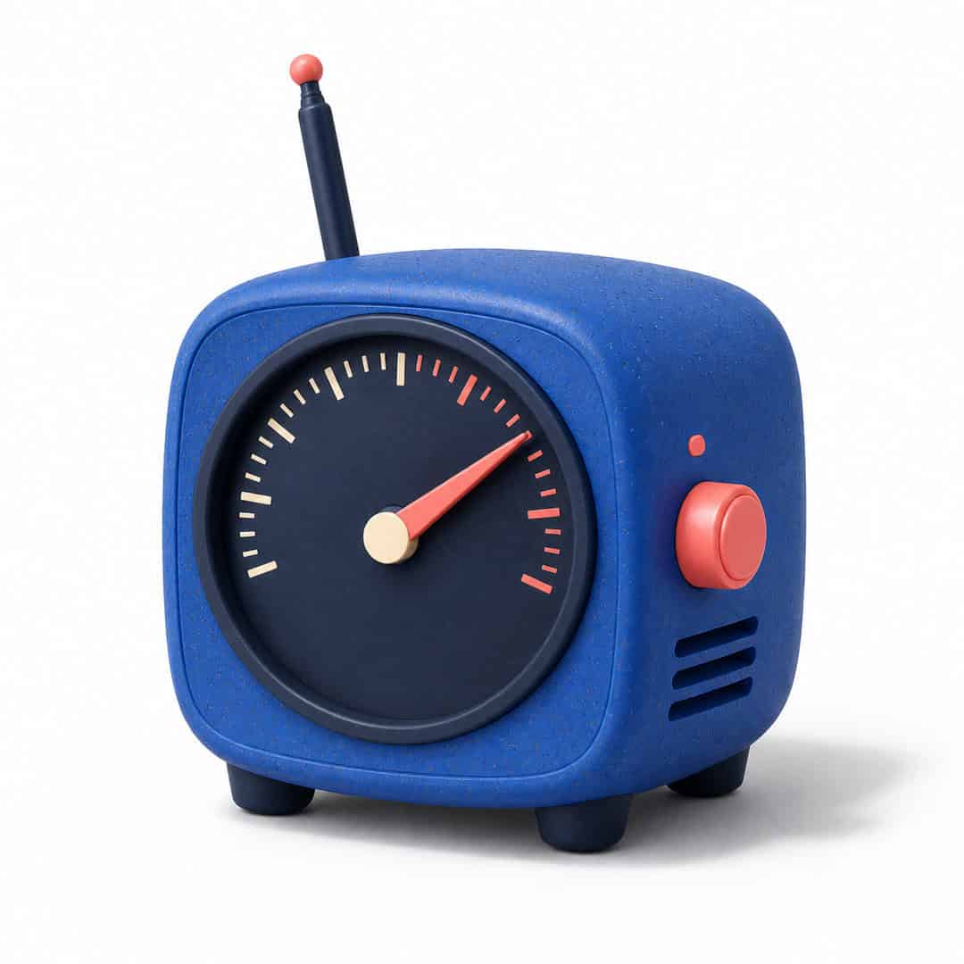 Blue retro radio with red dial and antenna
