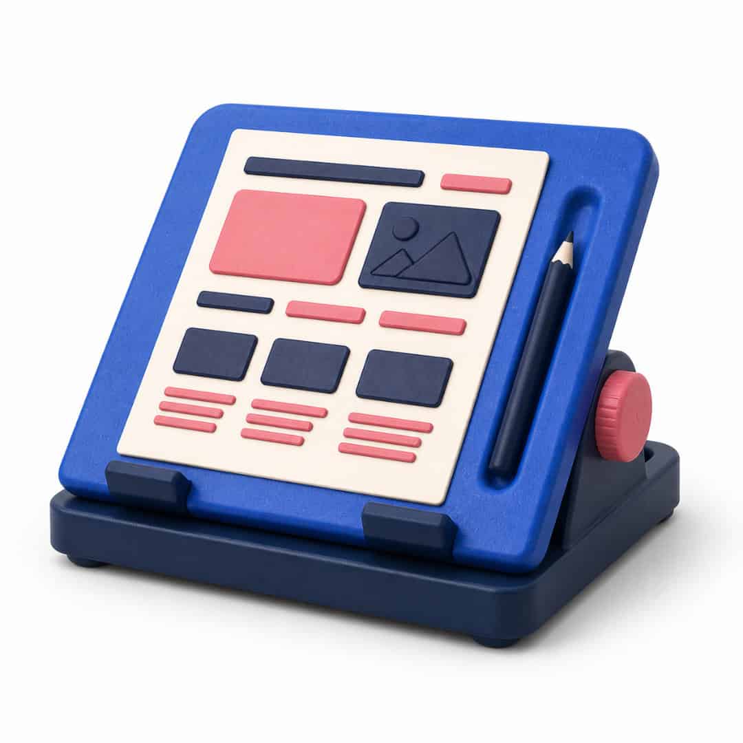 Blue graphic design tablet with stylus and controls