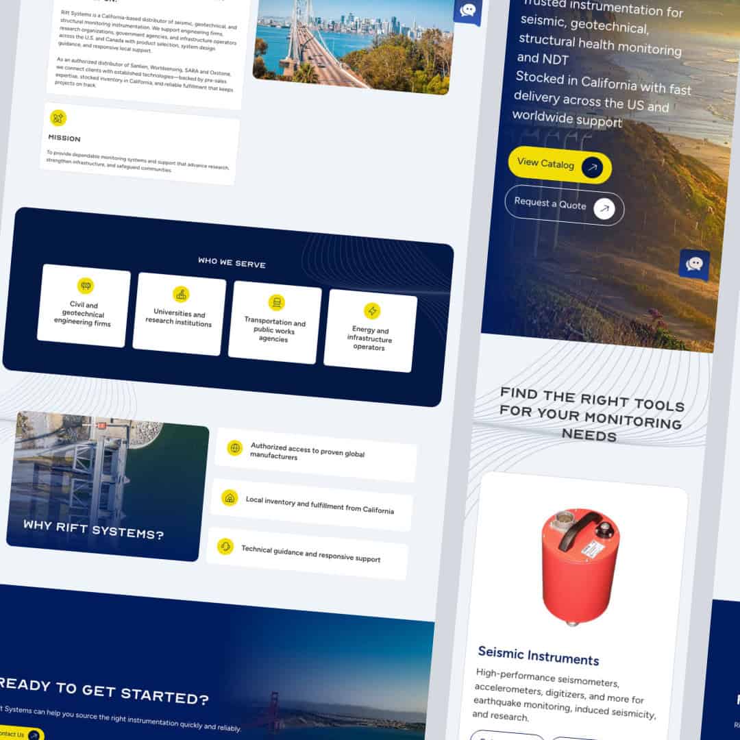 Rift Systems website design for monitoring instrumentation
