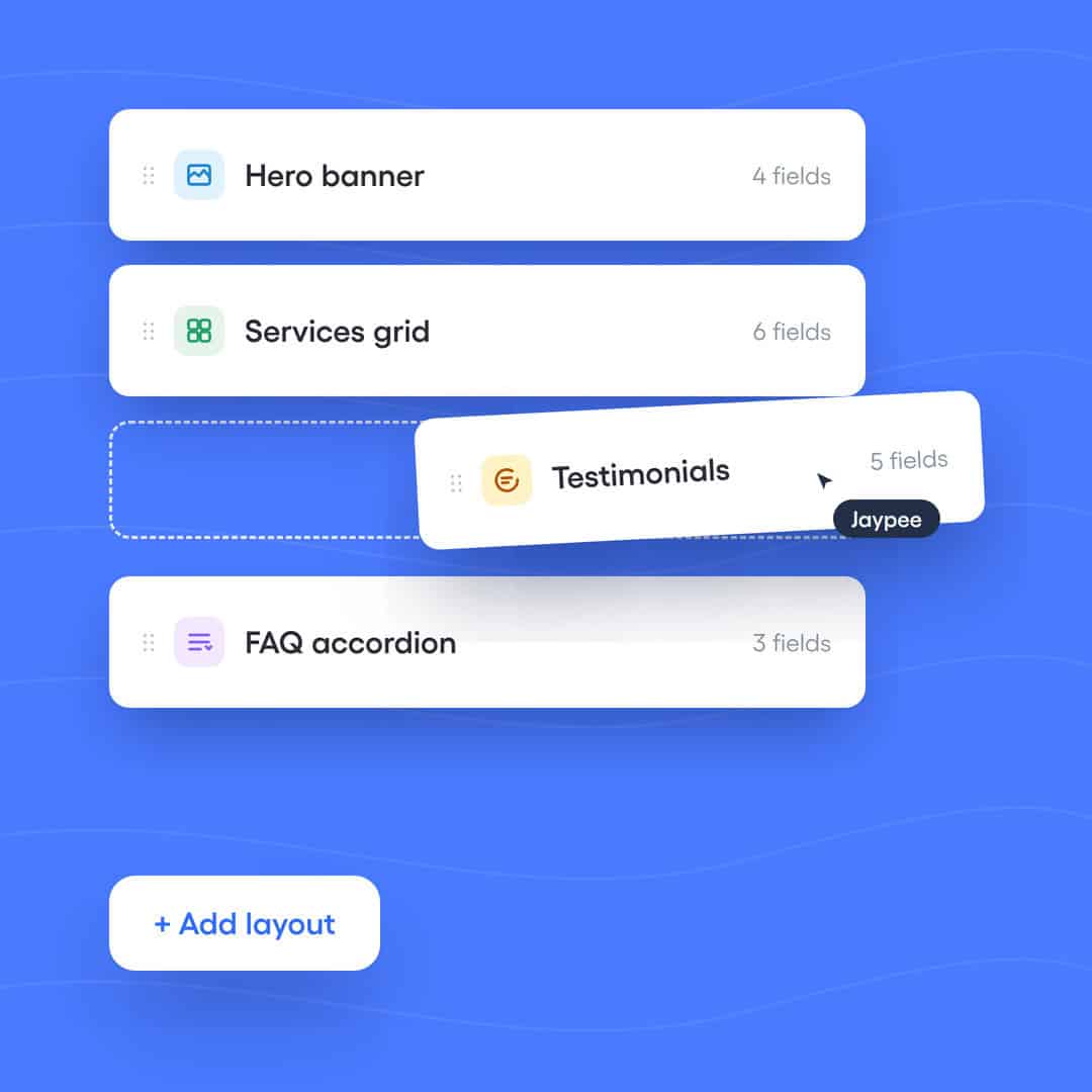Website layout builder with draggable content sections