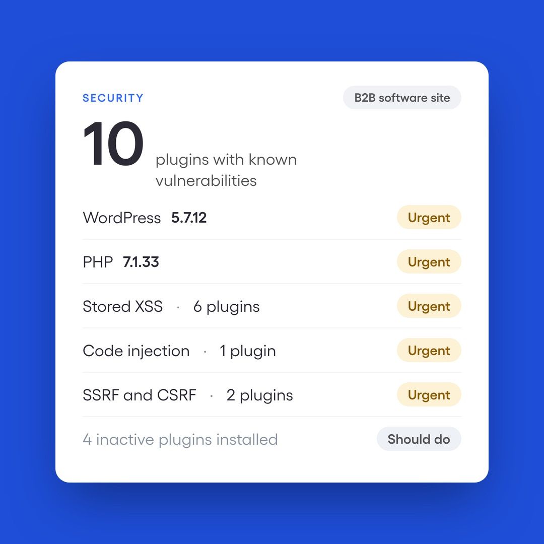 Security findings, vulnerable plugin list (same site)