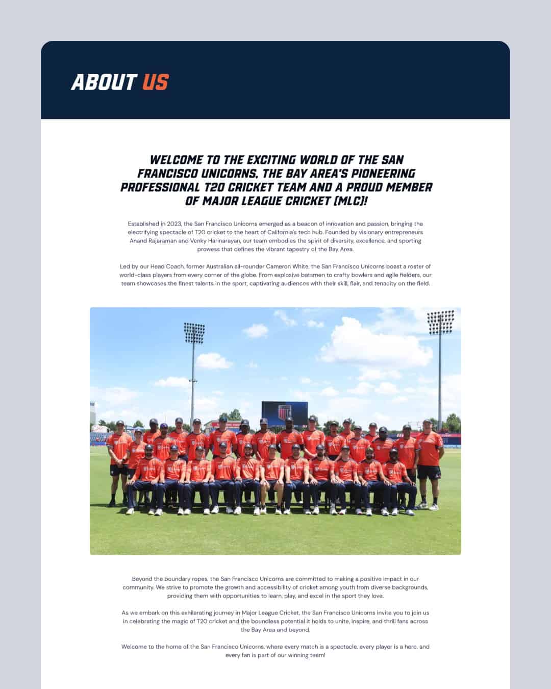 SF Unicorns website