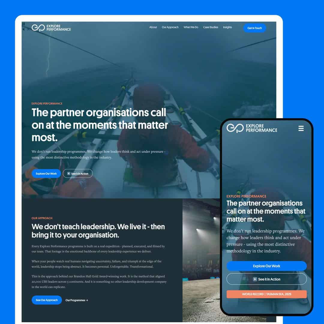 Responsive leadership consultancy website displayed on desktop and mobile