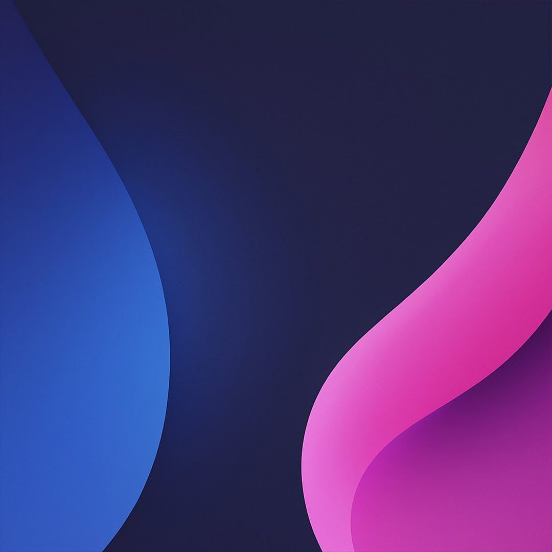 Abstract blue and pink curved shapes on dark background