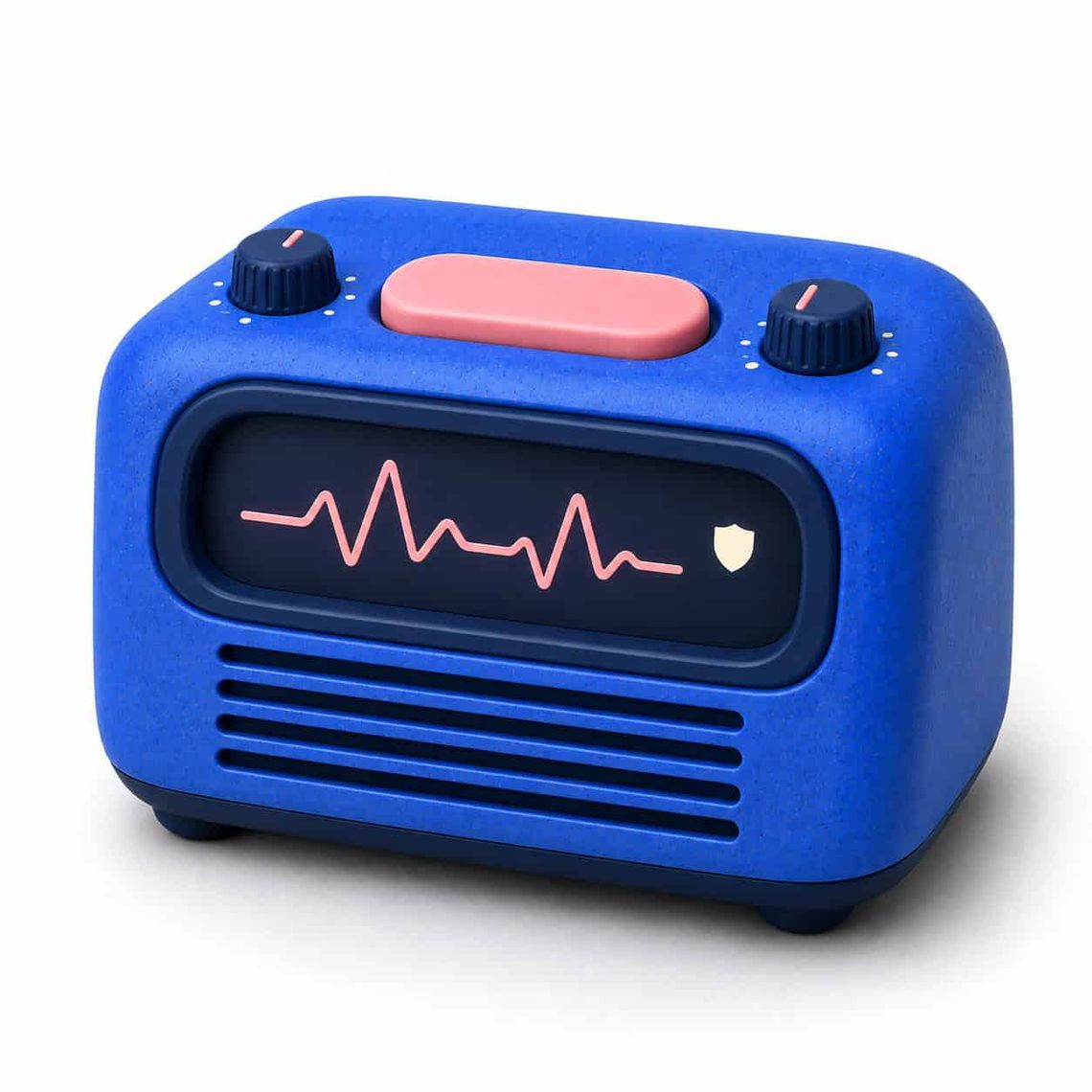 Blue retro health monitor with pink waveform display