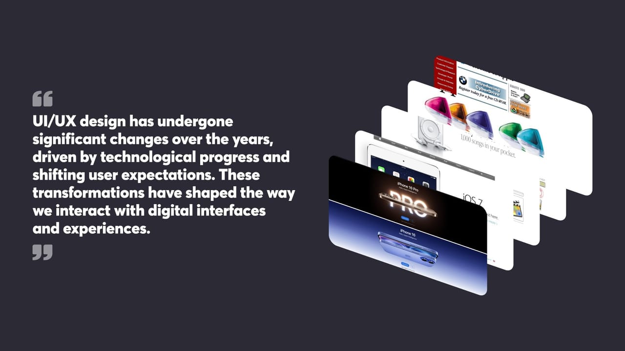 UI/UX design has undergone
significant changes over the years,
driven by technological progress and
shifting user expectations. These
transformations have shaped the way
we interact with digital interfaces
and experiences.
