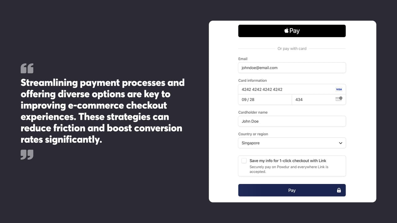 Streamlining payment processes and offering diverse options are key to improving e-commerce checkout experiences. These strategies can reduce friction and boost conversion rates significantly.