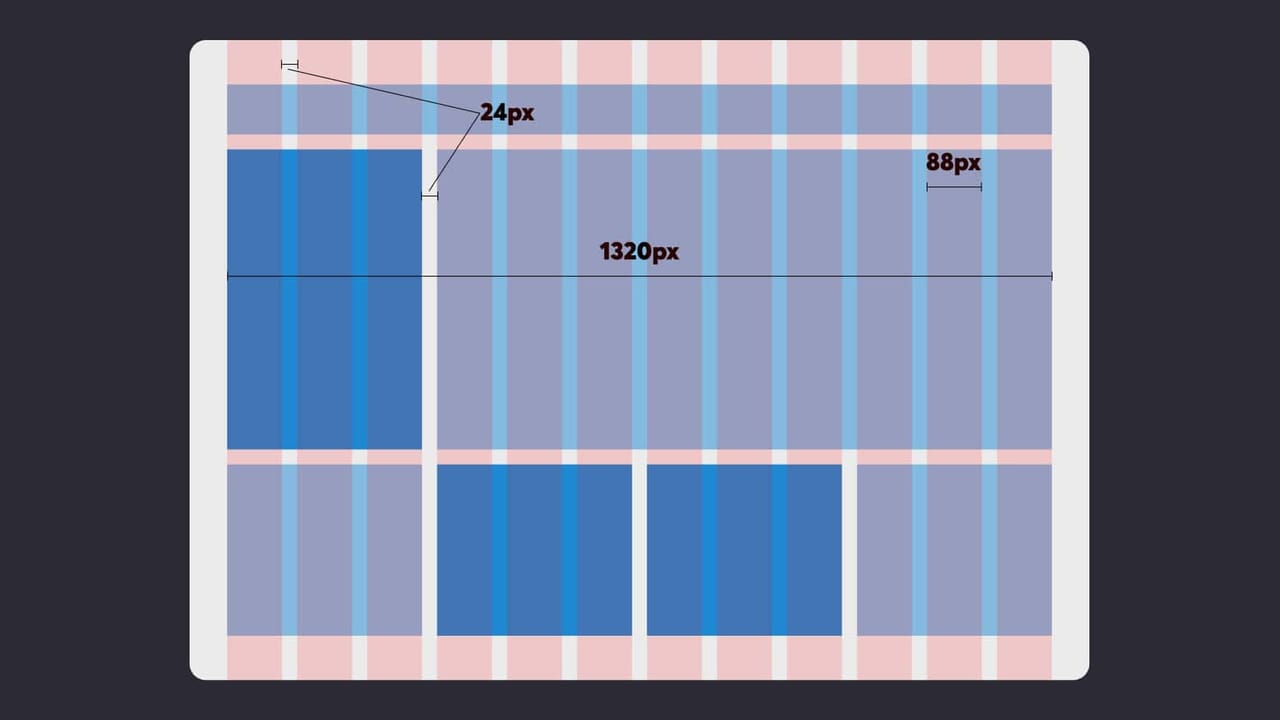 Graphic showing layout dimensions on striped background