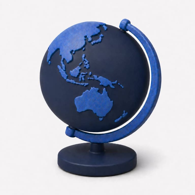 Blue globe showing Australia, Asia and the Pacific