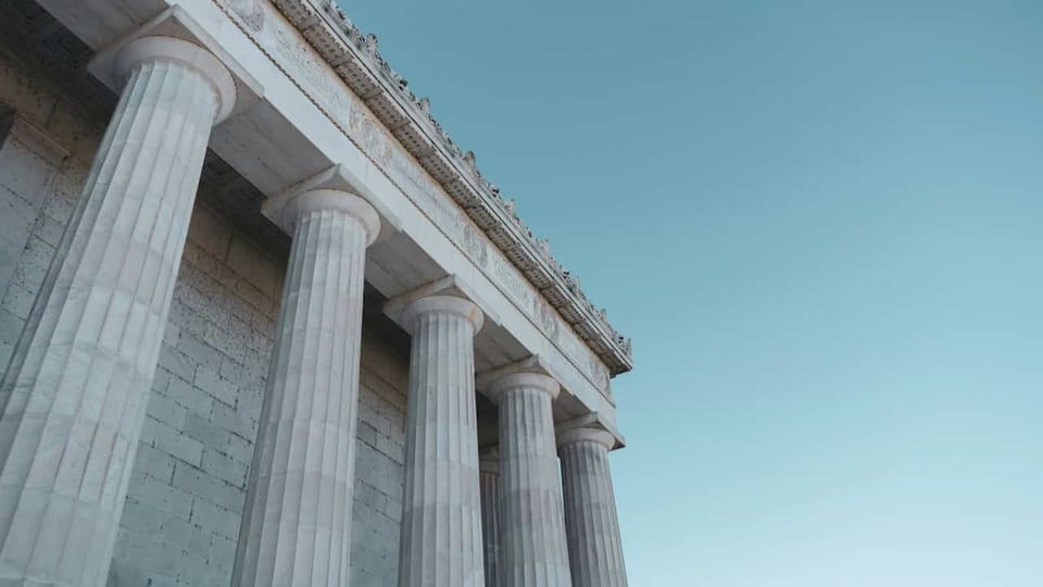 Close-up of ancient Greek-style marble columns