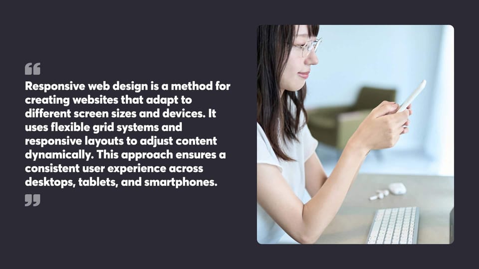 Woman using smartphone researching responsive web design