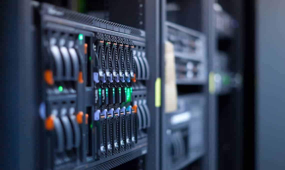 Blade servers stacked in a data centre cabinet