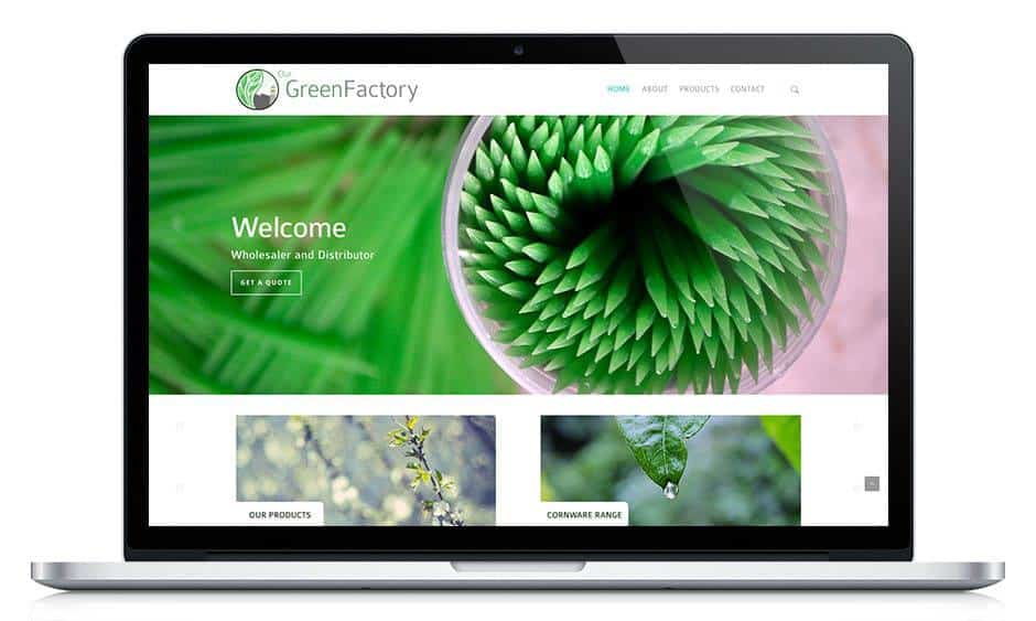 Our Green Factory website displayed in MacBook laptop screen