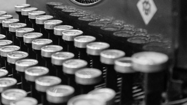Antique typewriter keys shot up close