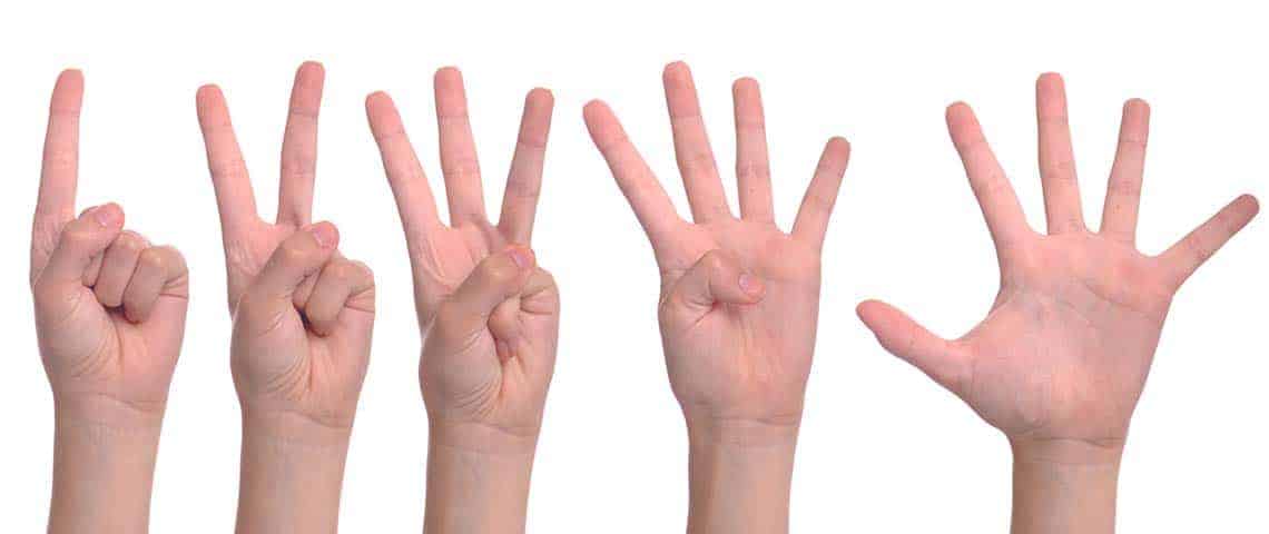 1 to 5 fingers