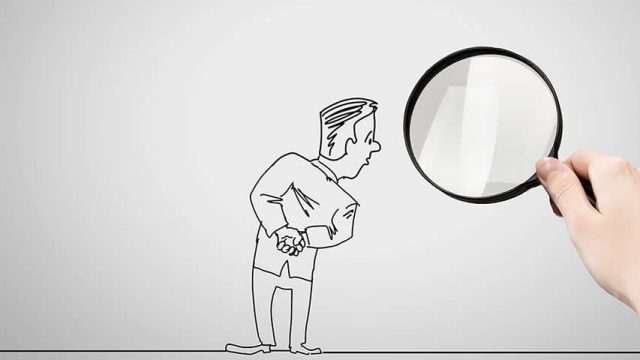 illustration - magnifying glass with man searching