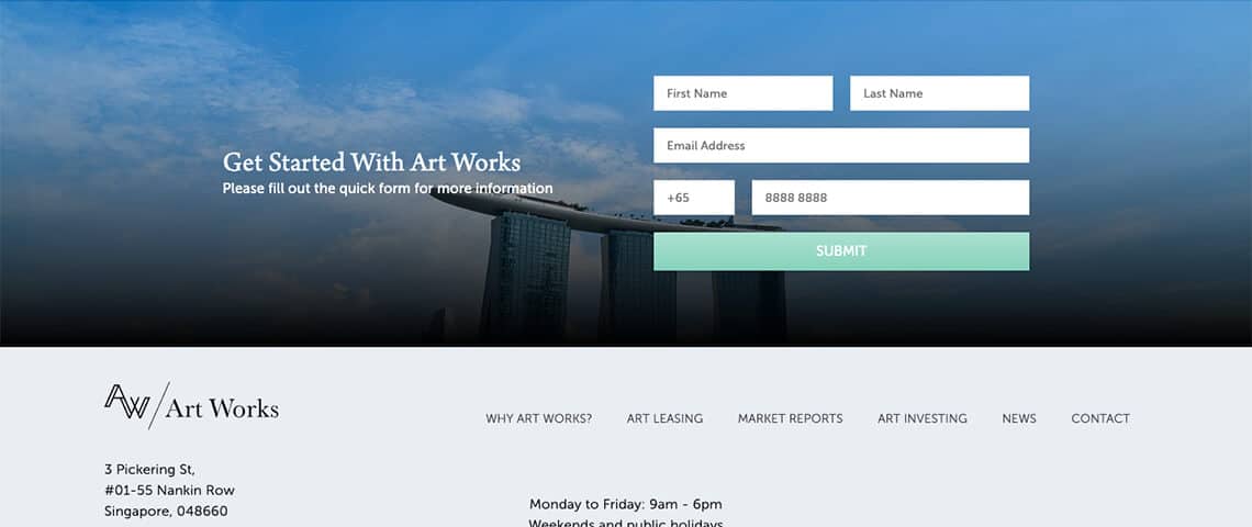 Artworks website homepage screenshot