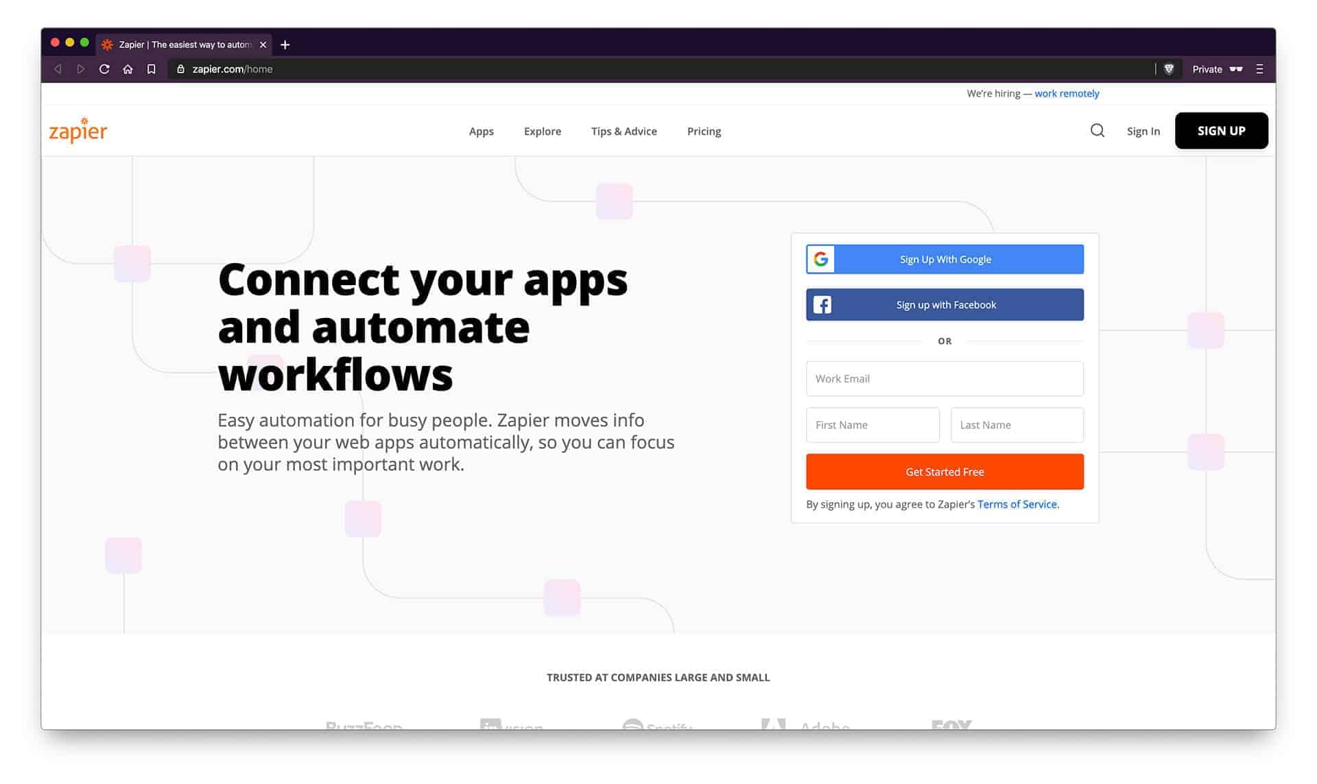 Zapier Homepage Screenshot | What Every Small Business Website Needs To Succeed Online