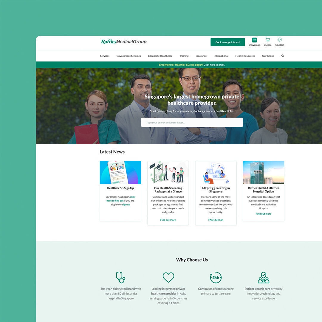 Portfolio website design for Raffles Medical Group