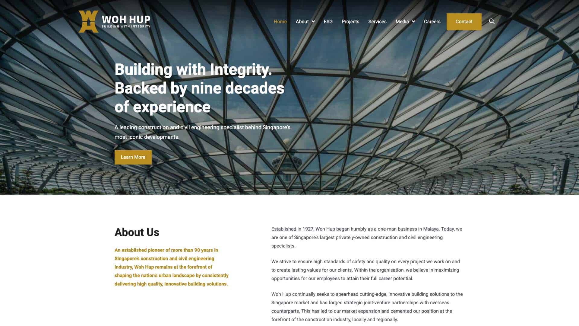 Portfolio website design for Woh Hup after redesign