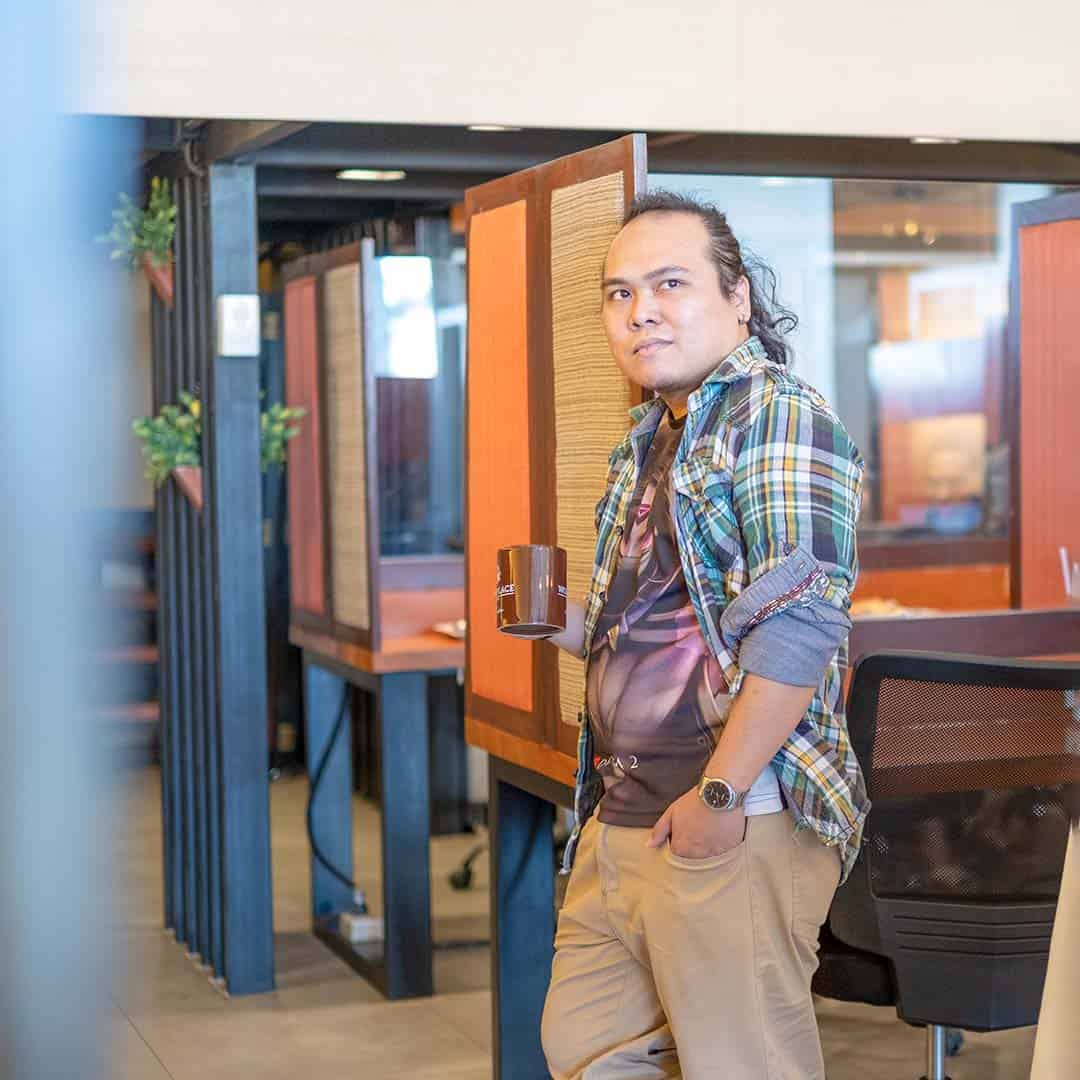 jaypee ancajas stannding leaning looking coffee jaypee ancajas stannding leaning looking coffee
