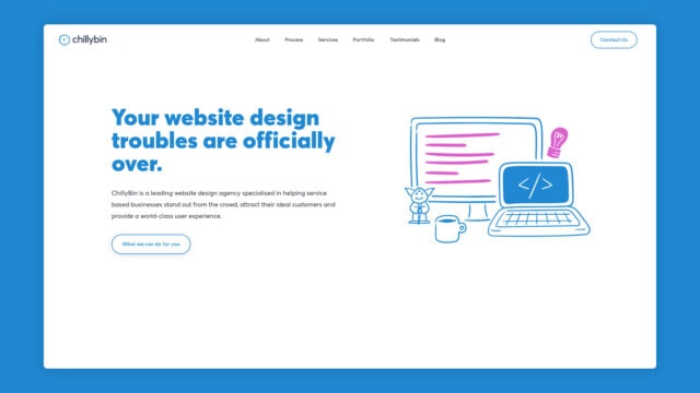 Chillybin above the fold homepage screenshot