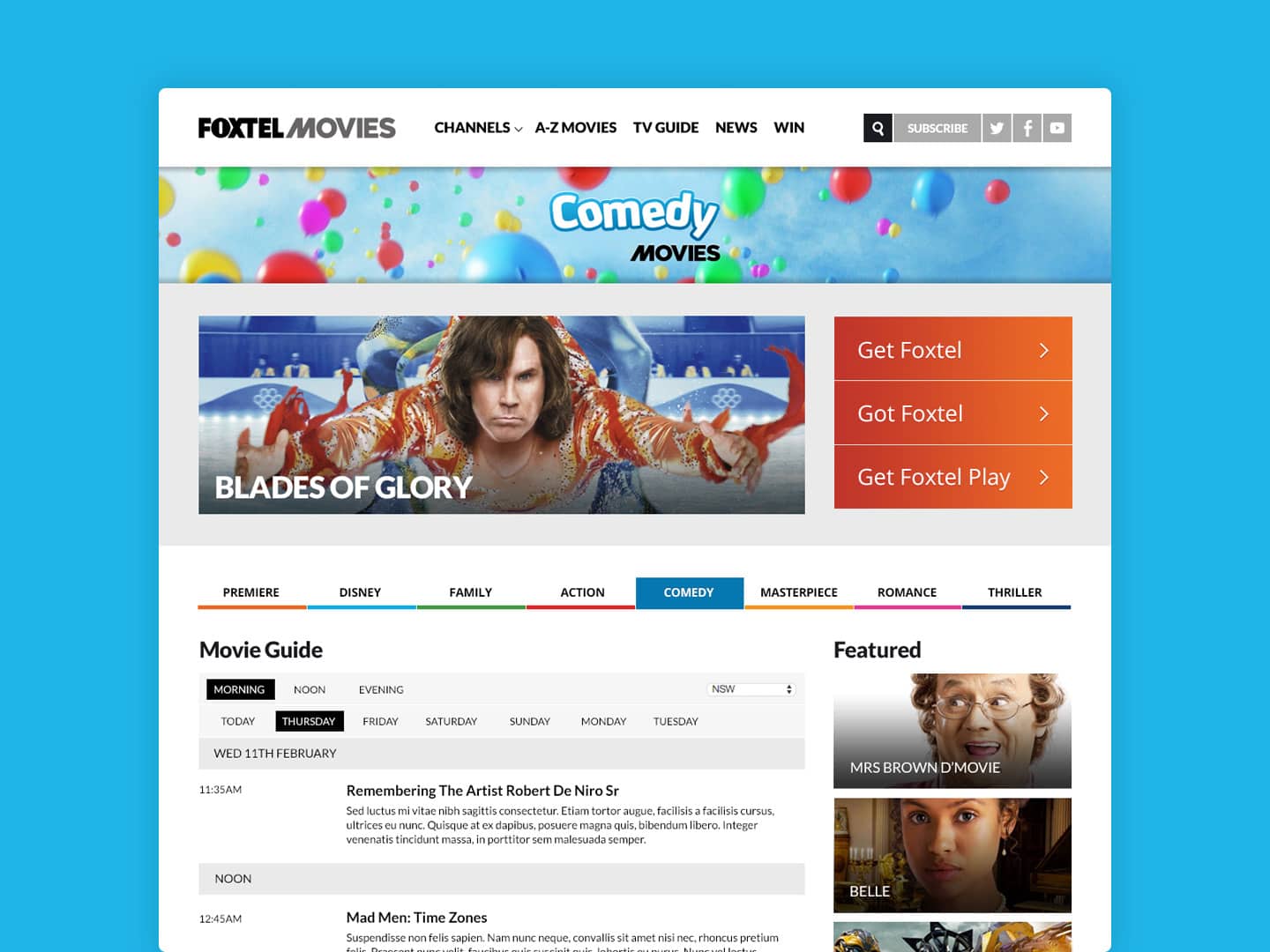 Portfolio website design for Foxtel Australia