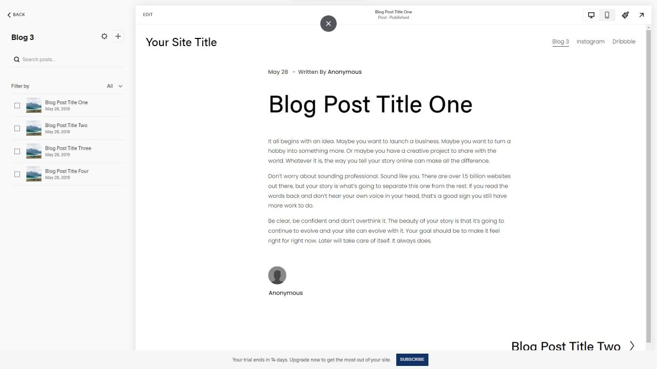 squarespace blog editor UI screenshot