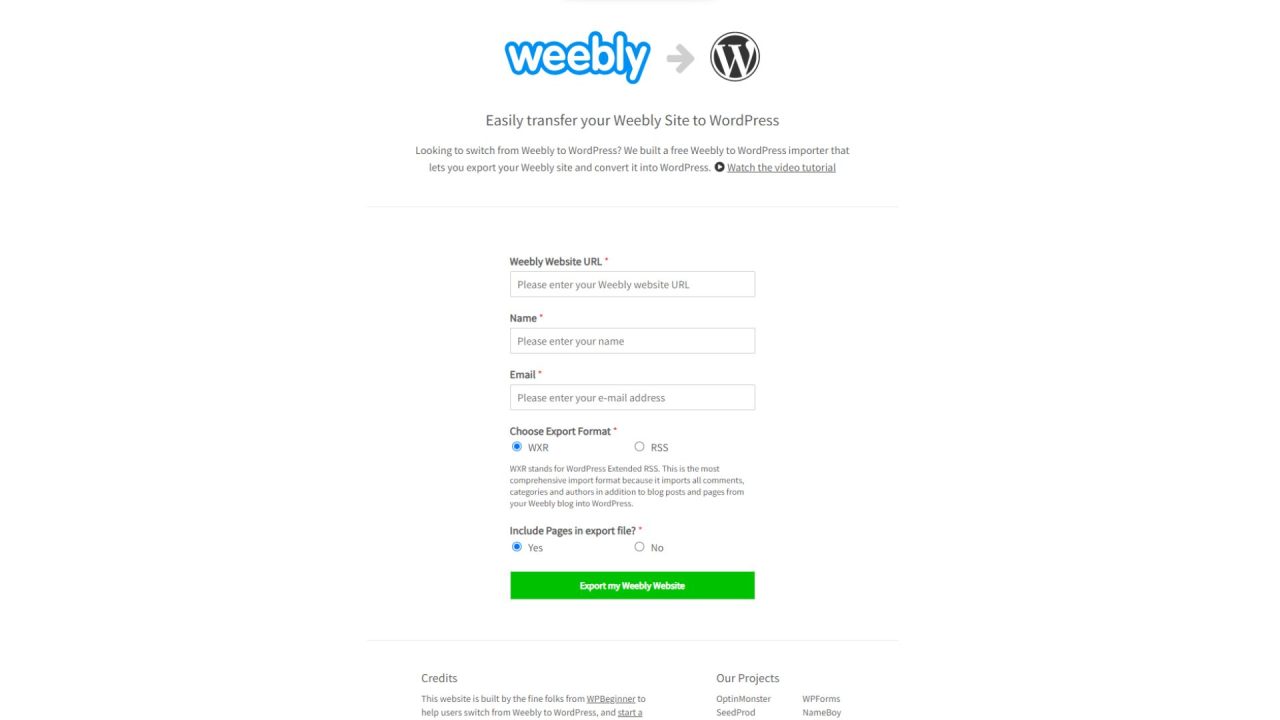Weebly to Wordpress Export XML Screenshot