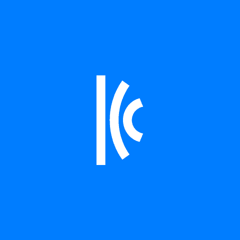 portfolio icc academy logo Blue background with white abstract symbol