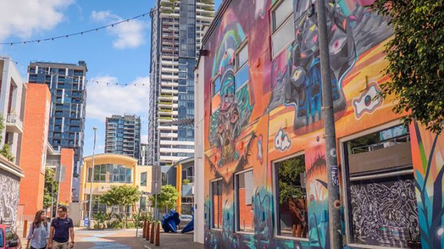 Colourful street art in urban Australian alleyway