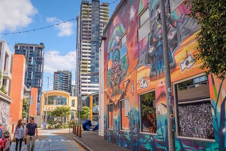 Colourful street art in urban Australian alleyway