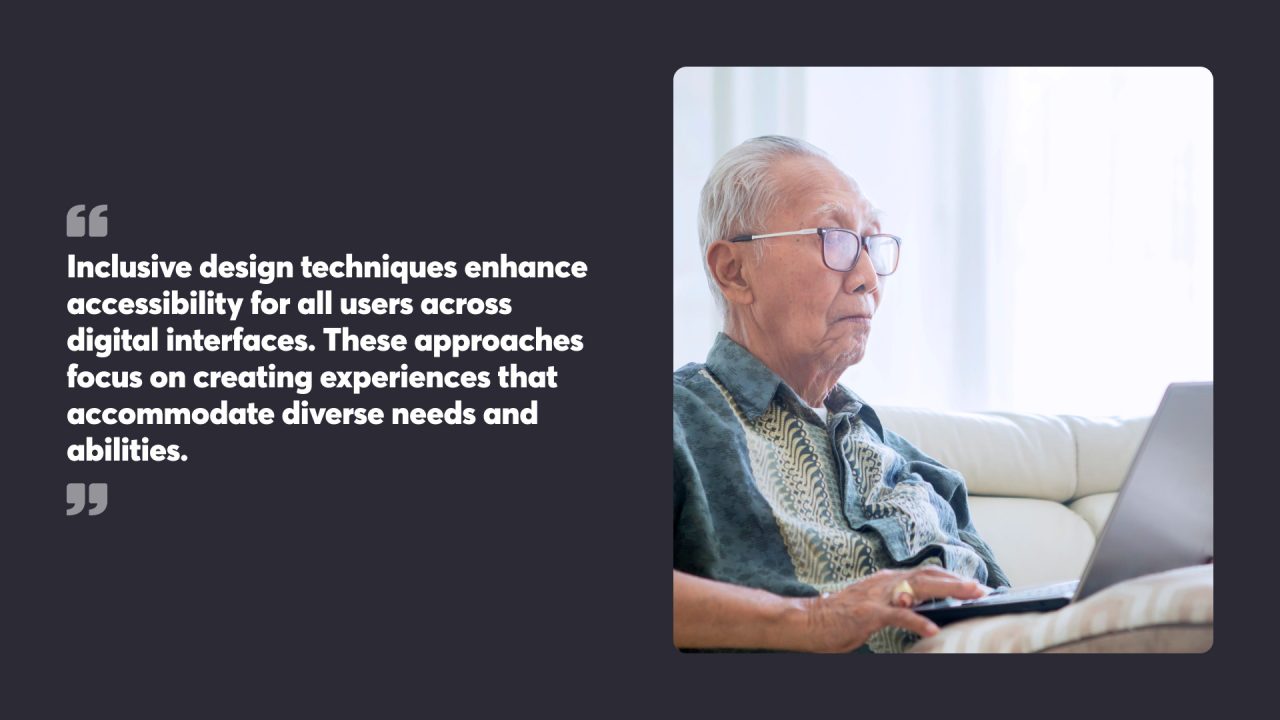 Elderly man using laptop, learning about digital accessibility