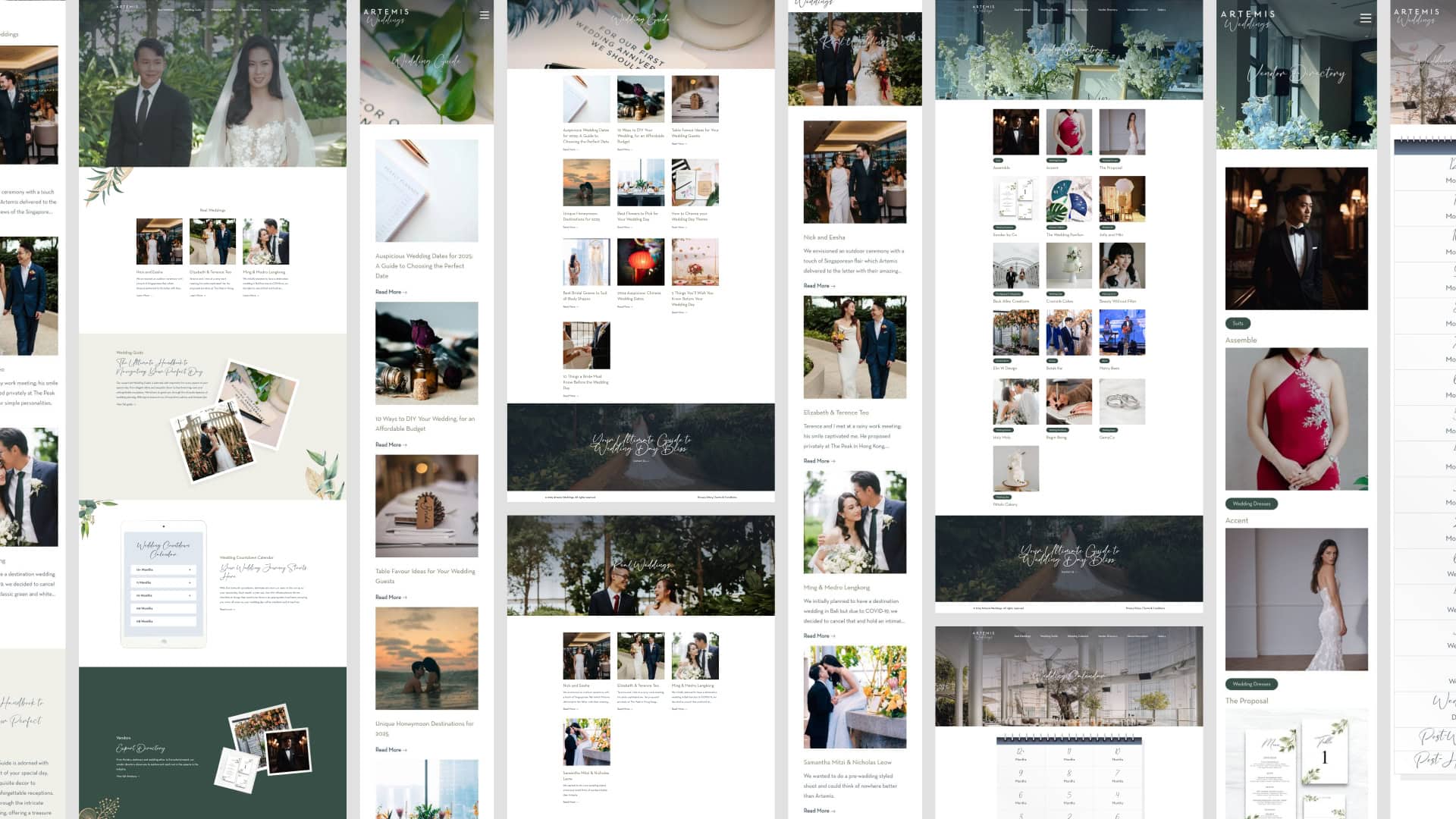 artemis showcase Collage of wedding planning website images